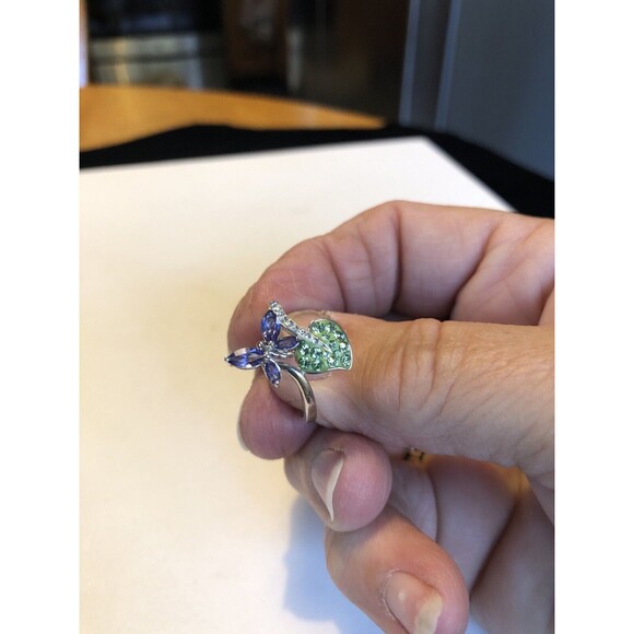 Beautiful Sterling Silver Butterfly Flower Ring Colorful Swarovski Crystal SZ8.5 - Picture 4 of 8